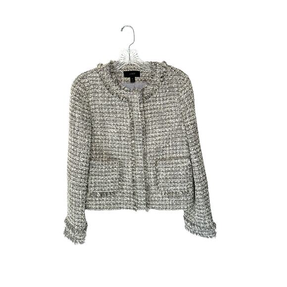 J.Crew Silver Metallic Grey Tweed Tweed Wool Blend Lady Jacket Blazer‎ Size 10 - Picture 3 of 11